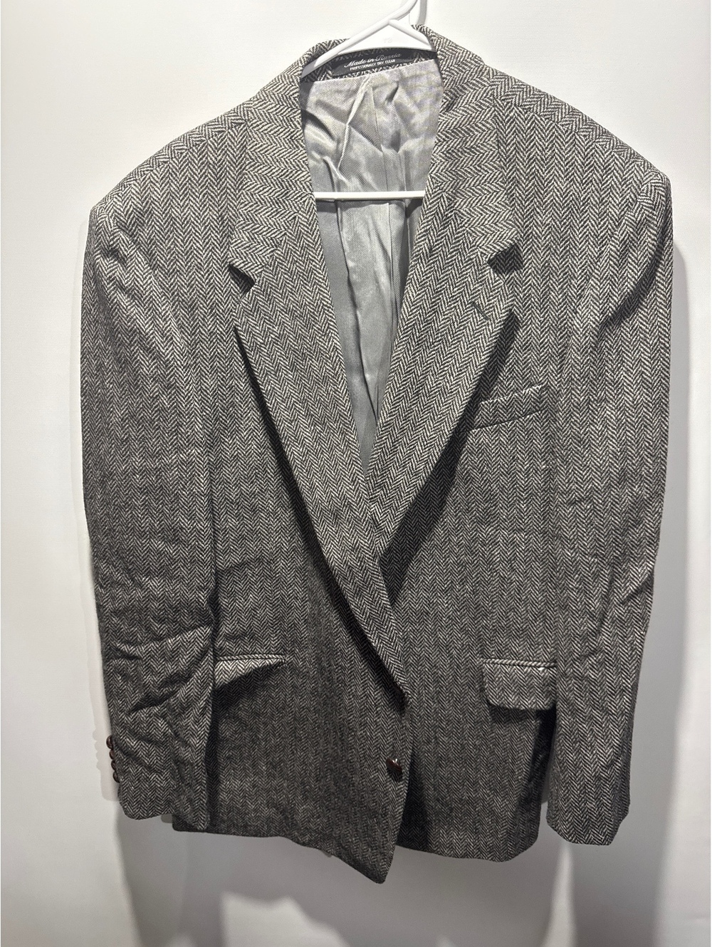 Robert Stock Men's Herringbone Wool Blazer Jacket 46L Gray